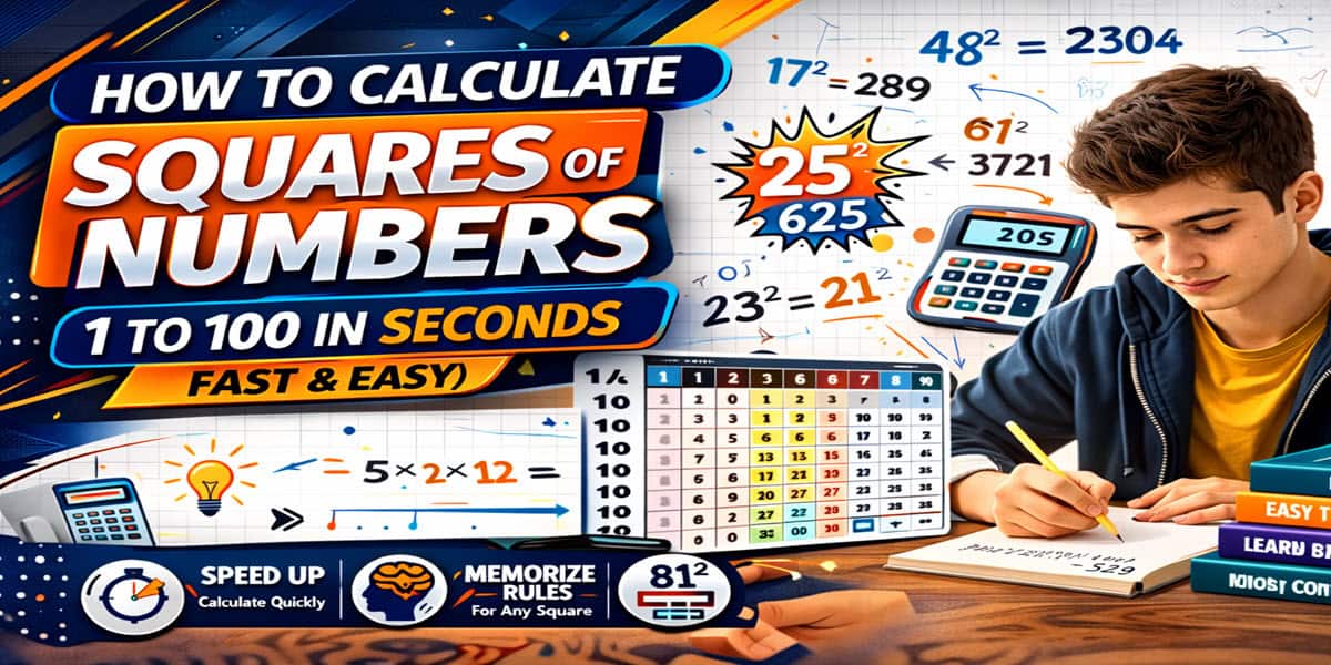 Squares of numbers 1 to 100 shortcut method for competitive exams