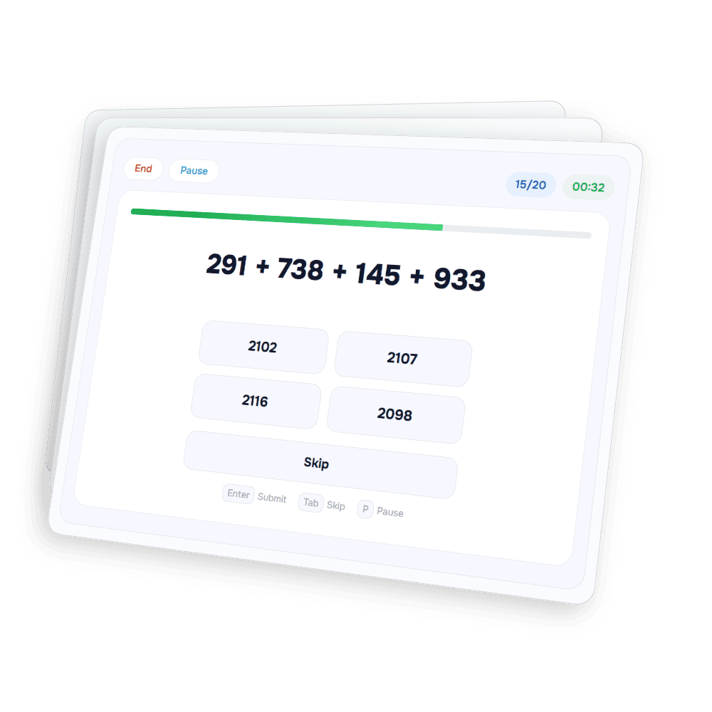 SpeedMath timed quiz attempt screen with question, MCQ options, timer and progress